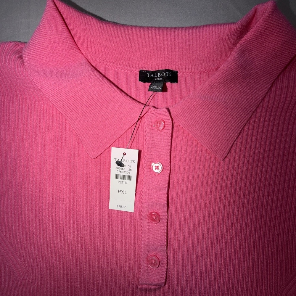 Talbots Pink Ribbed Button Polo Shirt Women's Size PXL Short Sleeve NWT - Picture 3 of 5